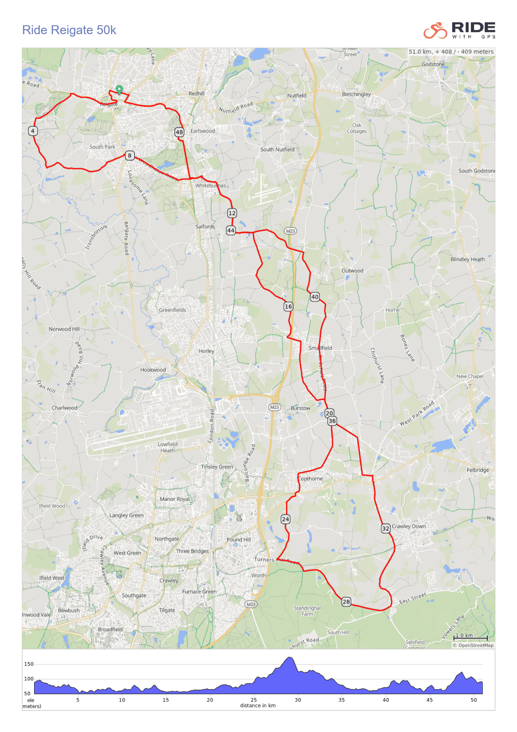 Ride Reigate 100k, 50, 25k & Junior Races July 2026 route information